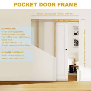 64 in. x 80 in. Paneled White Primed MDF Pocket Sliding Door with Pocket Door Frame and Hardware Kit