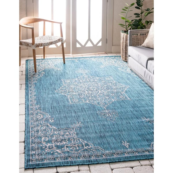 Teal Antique 8 ft. x 11 ft. Outdoor Area Rug