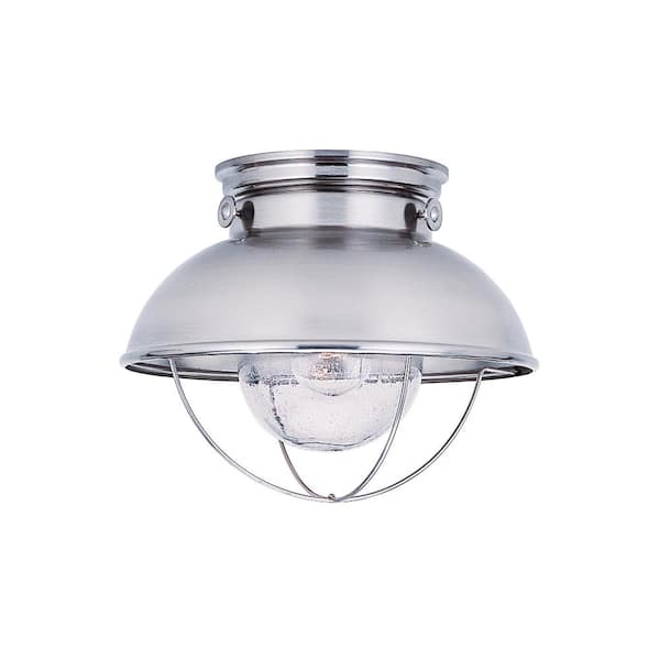 Generation Lighting Sebring 1-Light Brushed Stainless Industrial Nautical Outdoor 9.25 in. Ceiling Fixture