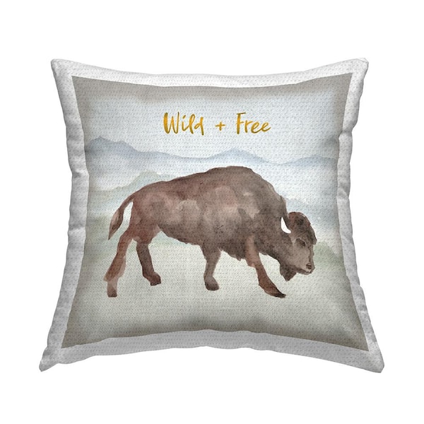Stupell Industries Wild and Free Bison Brown Square Outdoor Throw Pillow
