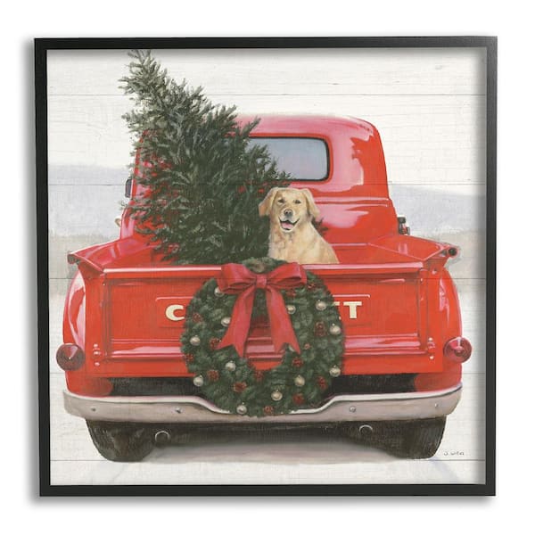 Stupell Industries Festive Dog in Truck by James Wiens 1 Piece Framed Graphic Print Travel Poster Art Print 24 in. x 24 in.