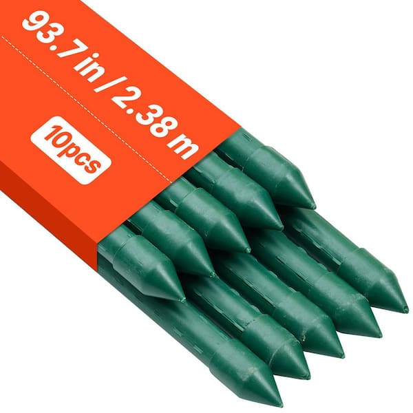 Garden Stakes, 10-Pack, 93.7 in., Plastic Coated Metal Tomato Stakes, Garden Sticks for Plants Support, Pointed End