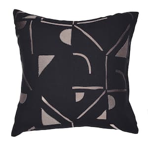 Stacy Garcia Black Geometric Hand-Woven 24 in. x 24 in. Indoor Throw Pillow