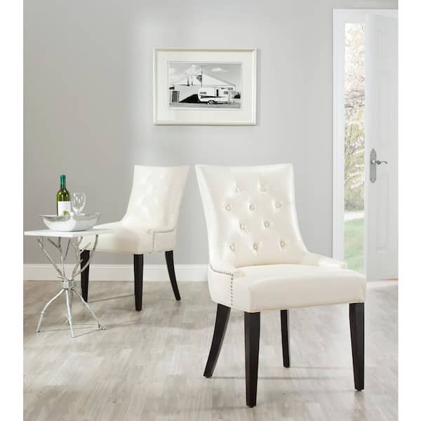 Safavieh Abby Flat Cream/Espresso Bicast Leather Side Chair (Set of 2)