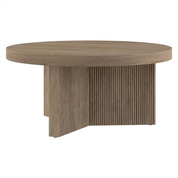 Meyer&Cross Holm 32 in. Antiqued Gray Oak Round MDF Top Coffee