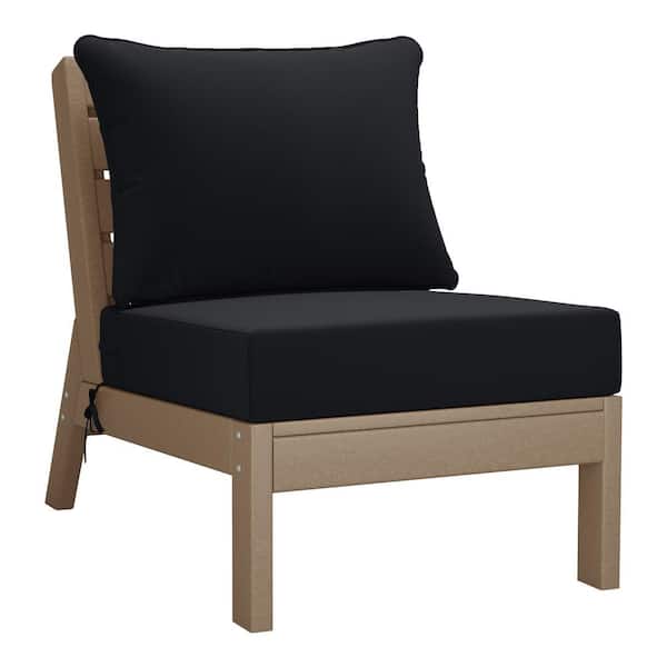Westin Outdoor Birchwood Outdoor Patio Deep Seating HDPE Armless Lounge Chair in Weathered Wood with Black Cushions