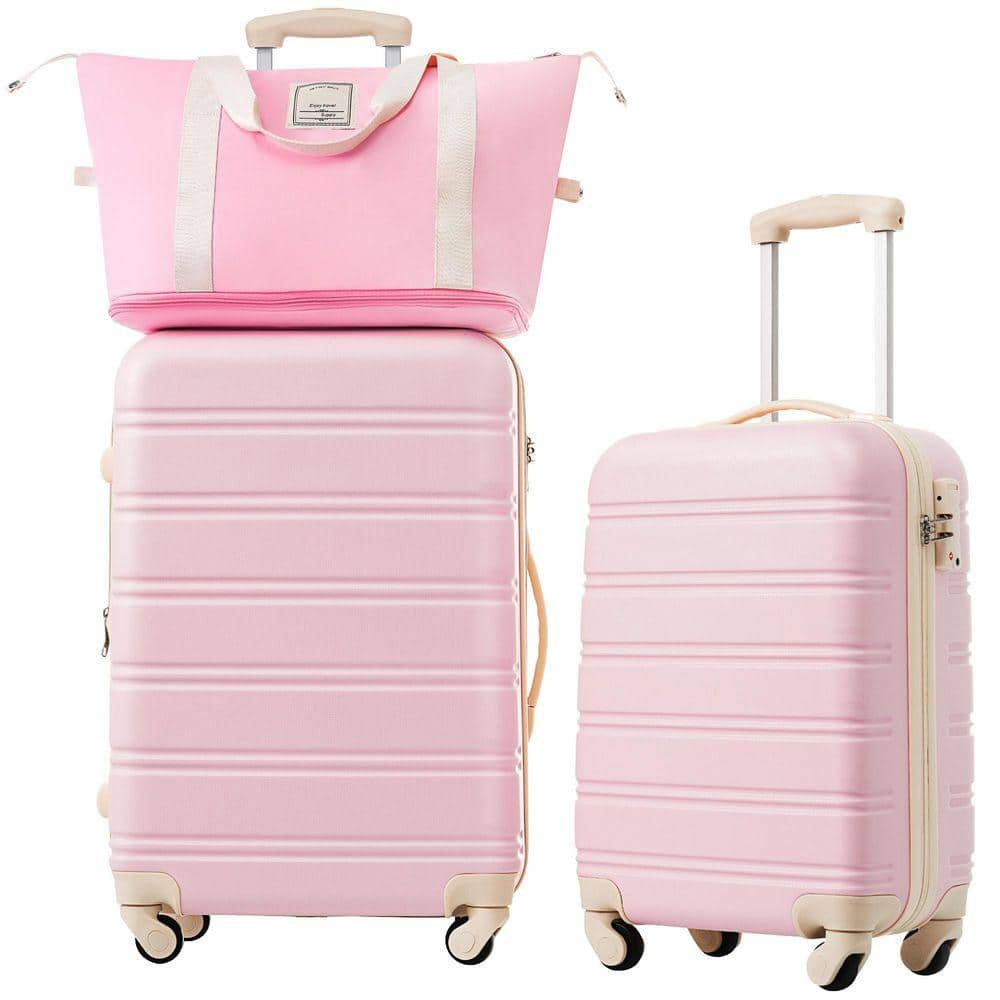 2-Piece Light Pink ABS Hardside Lightweight Luggage Set with Horizontal Stripe, TSA Lock and Duffel Bag (20 in.+24 in.)