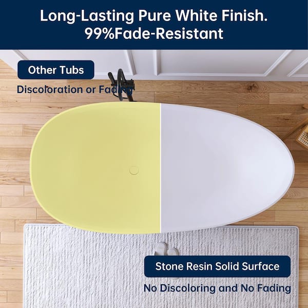 Luna 71 in. x 35 in. Stone Resin Solid Surface Flatbottom Freestanding Soaking Bathtub in White Inside and Black Outside