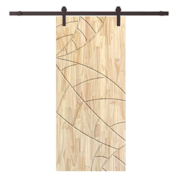 CALHOME 38 in. x 96 in. Natural Pine Wood Unfinished Interior Sliding Barn Door with Hardware Kit