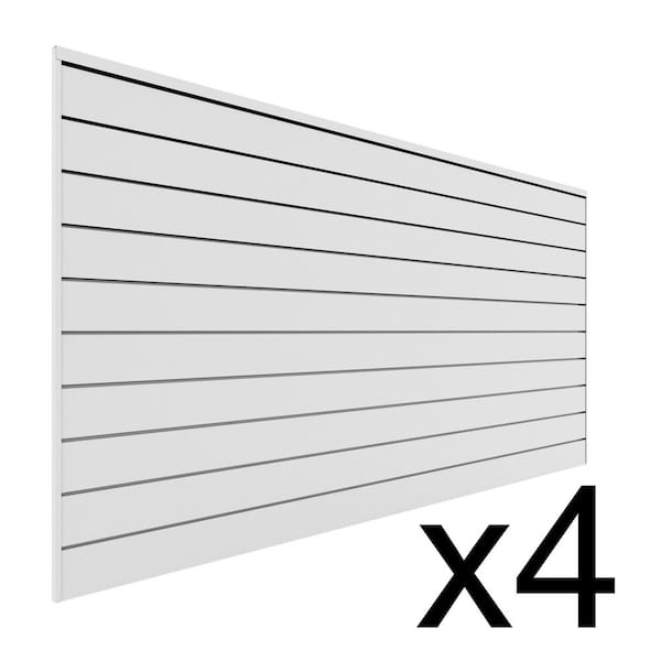 Proslat 96 in. H x 48 in. W (128 sq. ft.) PVC Slat Wall Panel Set White (4 panel pack bundle)