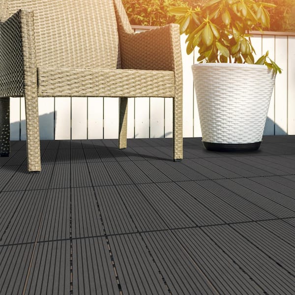 Pure Garden 1 ft. W x 1 ft. L 6 Patio Tiles Wood/Polypropylene Interlocking Deck Tile Flooring in Gray