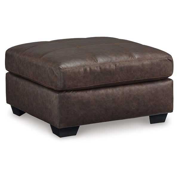 Barl Dark Brown and Black Faux Leather Square Accent Oversized Ottoman