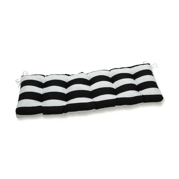 Pillow Perfect Striped Rectangular Outdoor Bench Cushion in Black