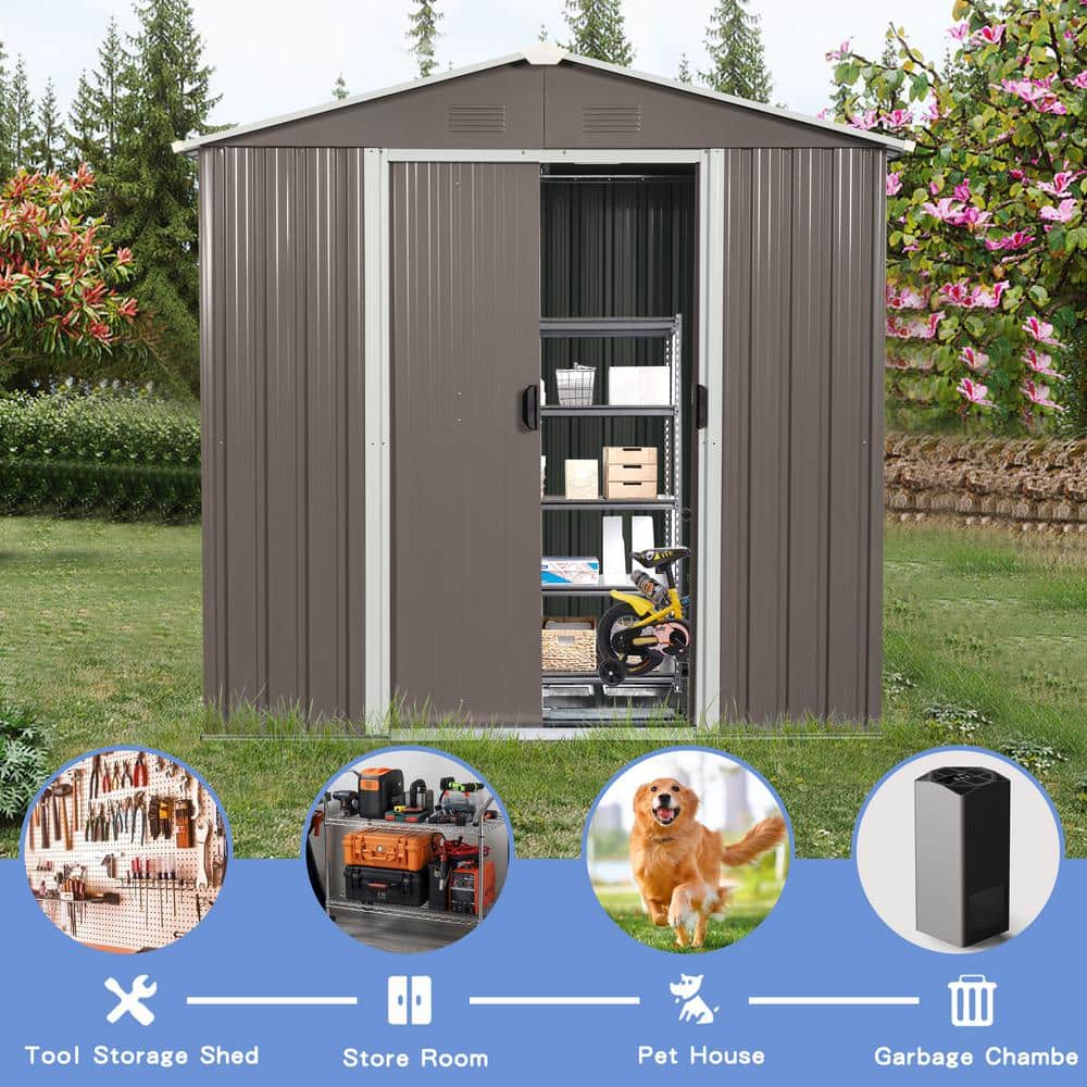 Gray 8' x 4' Metal Outdoor Storage Shed with Windows