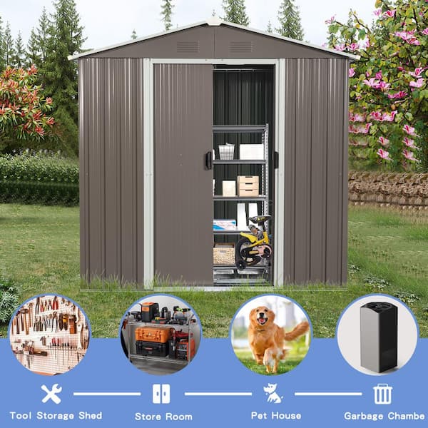 7.5 ft. W x 4 ft. D Gray Outdoor Metal Storage Shed with Double Door (30 sq. ft.)