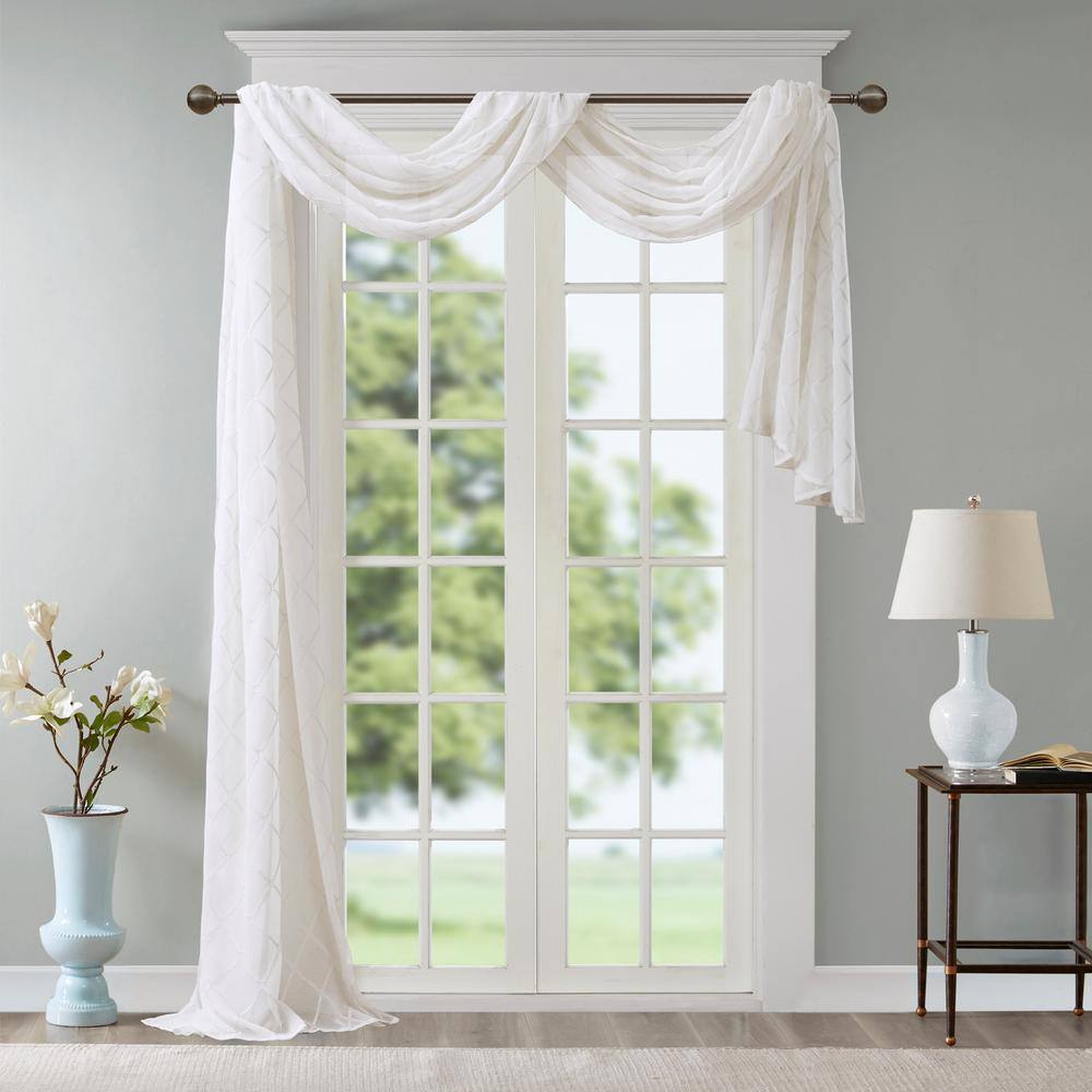 White Diamond Sheer Embroidered Ground Length Window Scarf