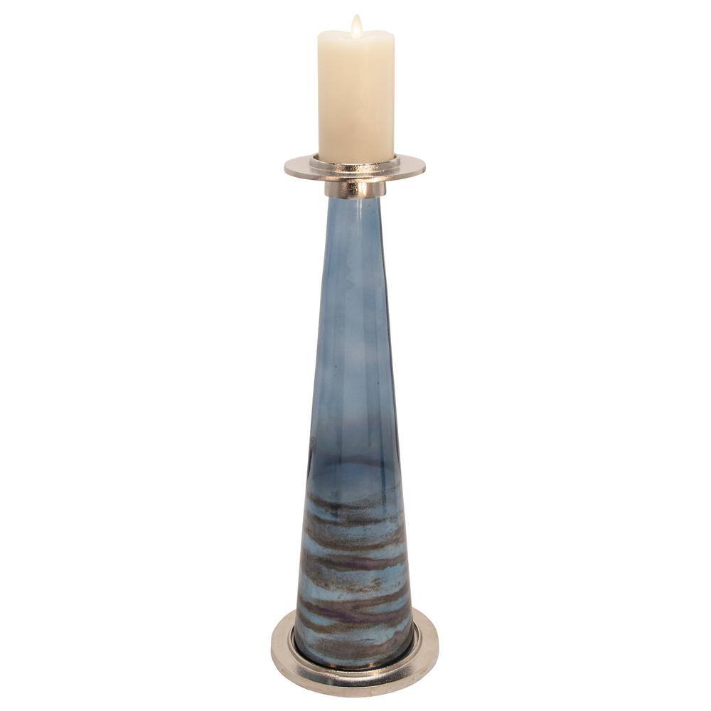 22" Blue and Brown Glass Pillar Candle Holder