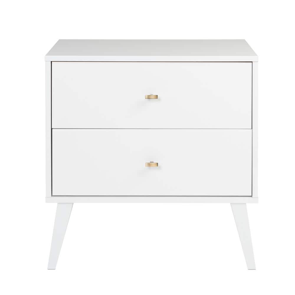 Milo Mid-Century Modern White 2-Drawer Nightstand