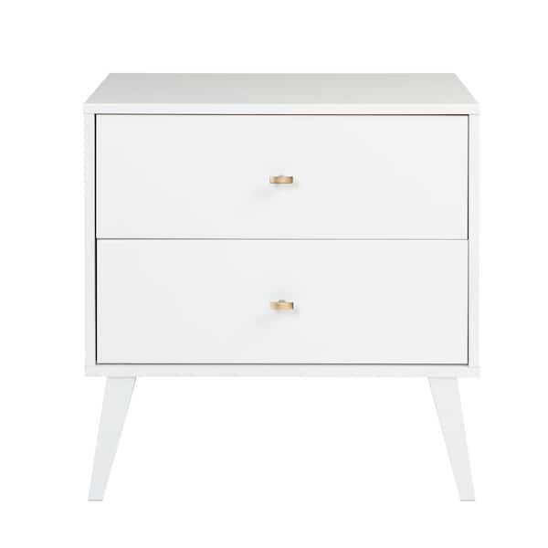 Prepac Milo Mid Century Modern 2 Drawer, White And Gold Mid Century Modern Dresser