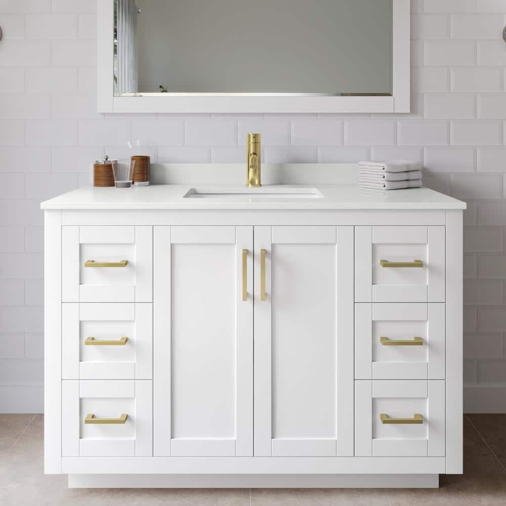 Miranda 48 in. W x 22 in. D x 33.75 in. H Single Bath Vanity in White with White Quartz Top and 46 in. Mirror price history on PriceWatchPro