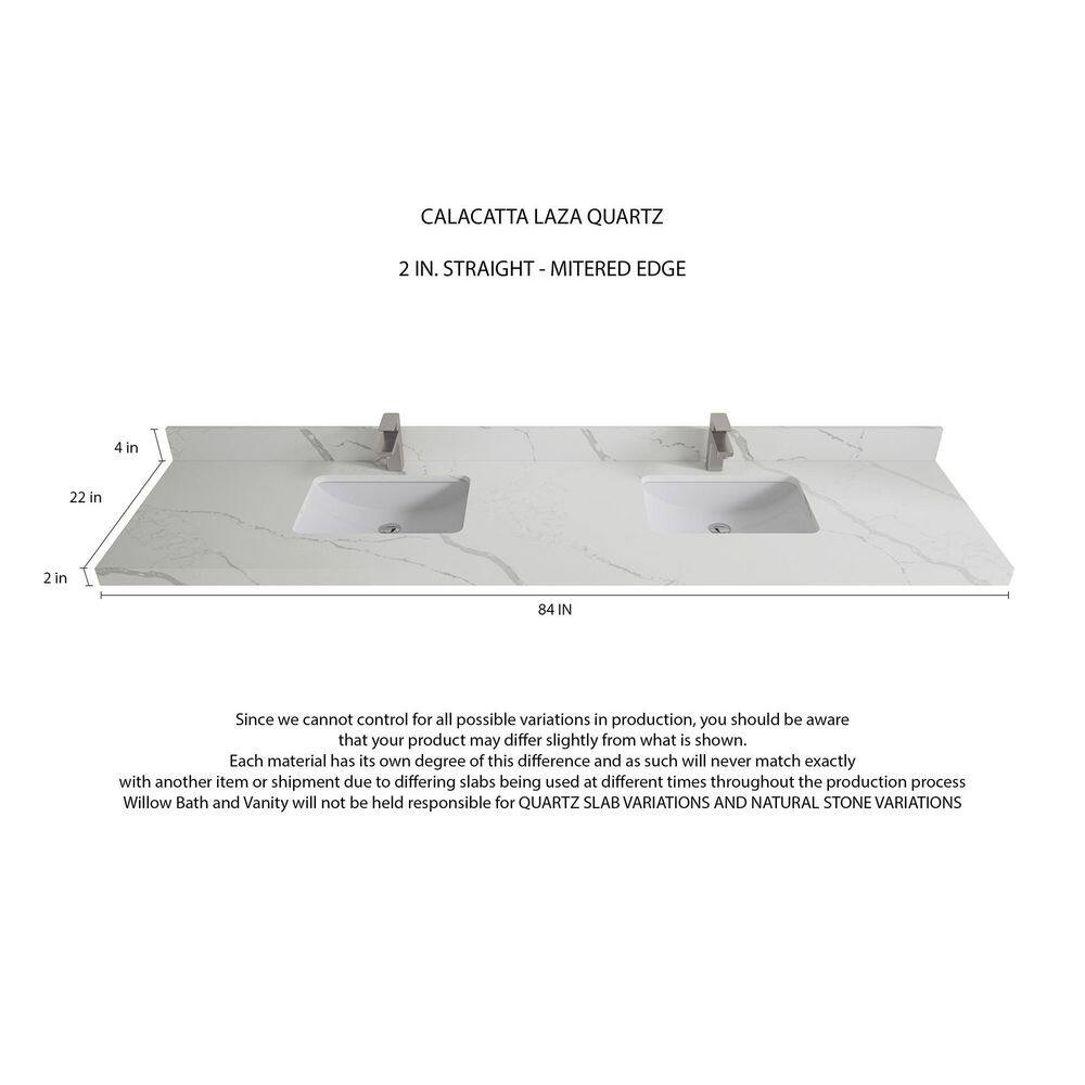 Elizabeth 84" Light Brown Teak Double Sink Bathroom Vanity with Calacatta Quartz Top