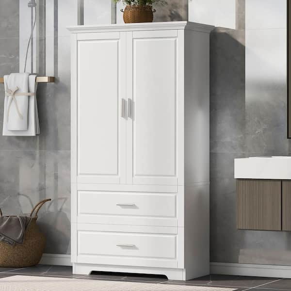 Nivencai 32 in. W x 15 in. D x 63.2 in. H White Linen Cabinet with Adjustable Shelf, 2-Doors and Drawers