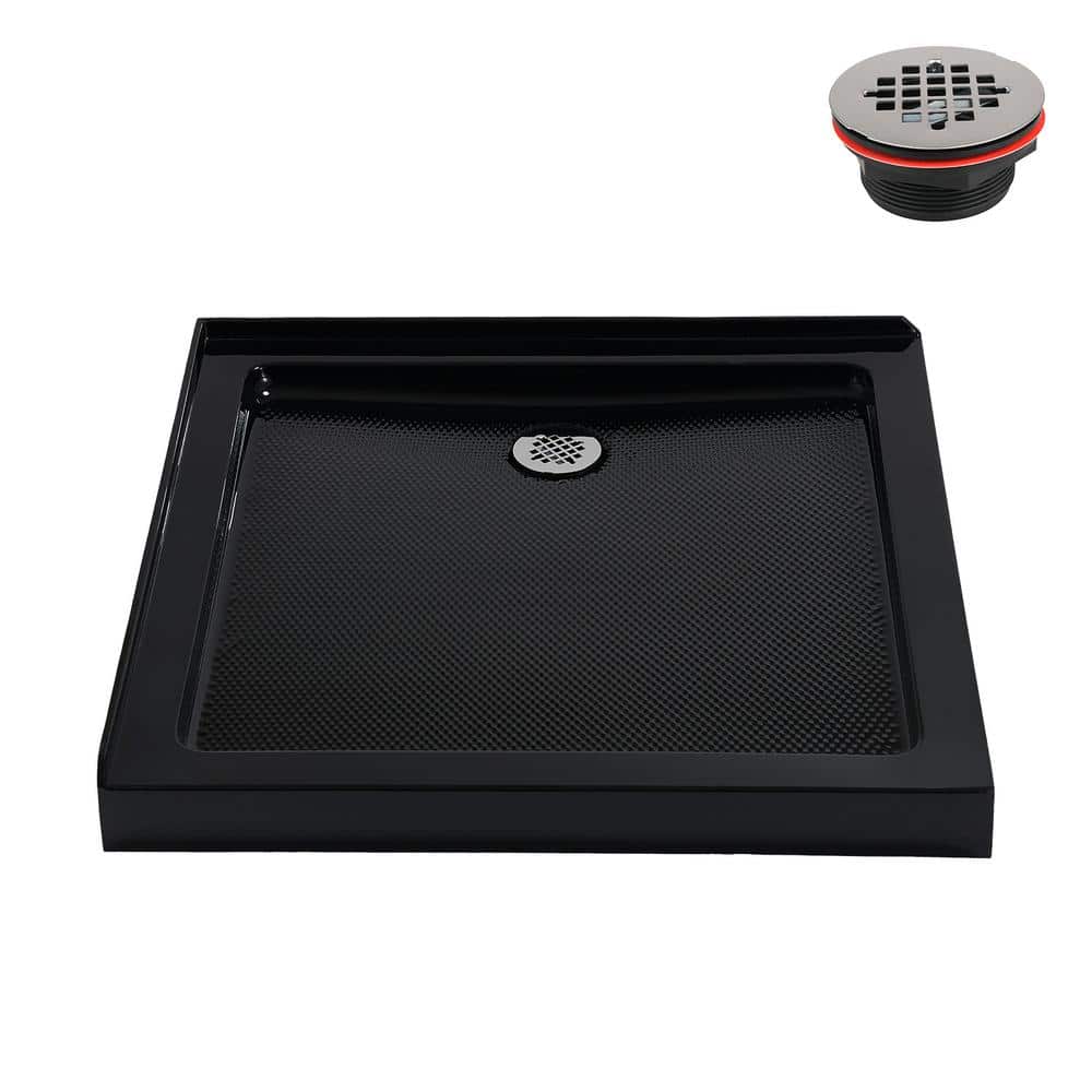 Glossy Black 36'' x 36'' Corner Acrylic Shower Base with Right Drain