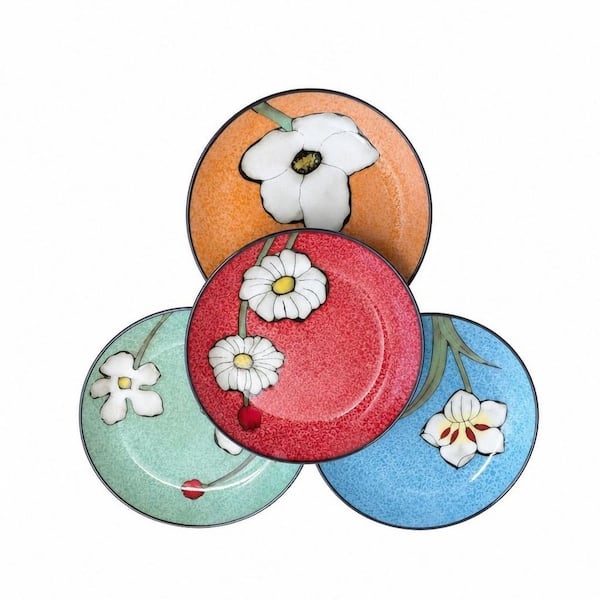 8 in. Muticolored Ceramic Plates Set of 4, 4 Colors and 4-Moods, With Advanced Underglaze Technology, Microwave Safe