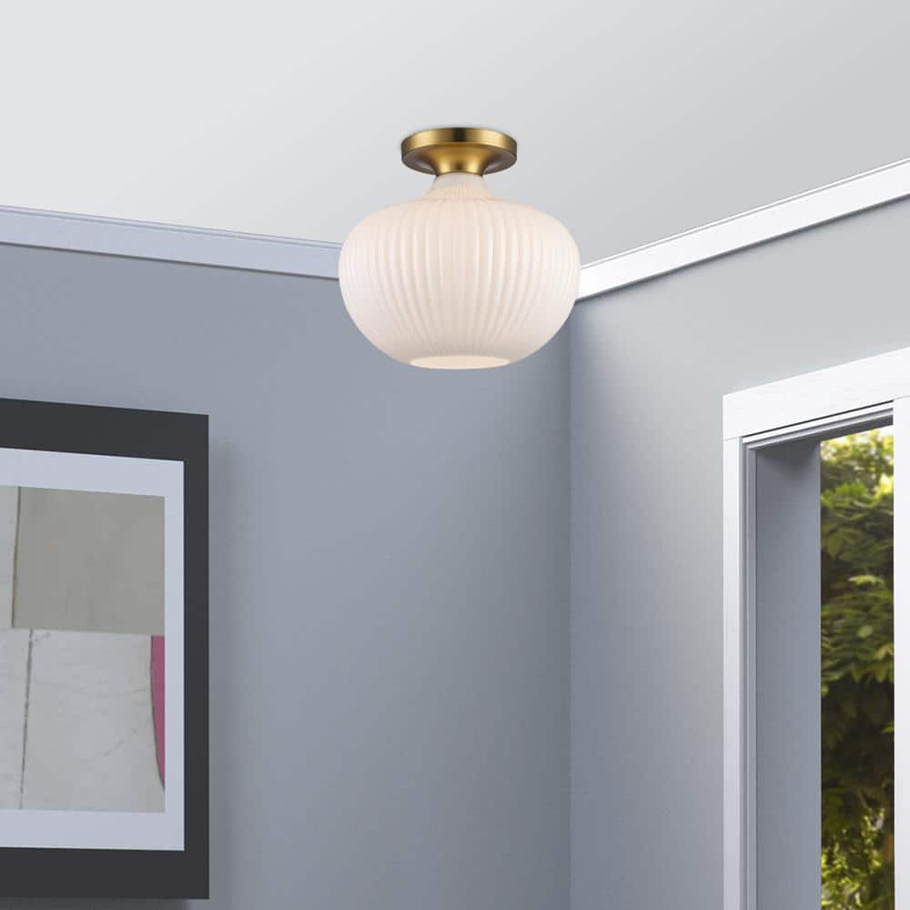Antique Gold 12" Globe Glass Semi-Flush Ceiling Light