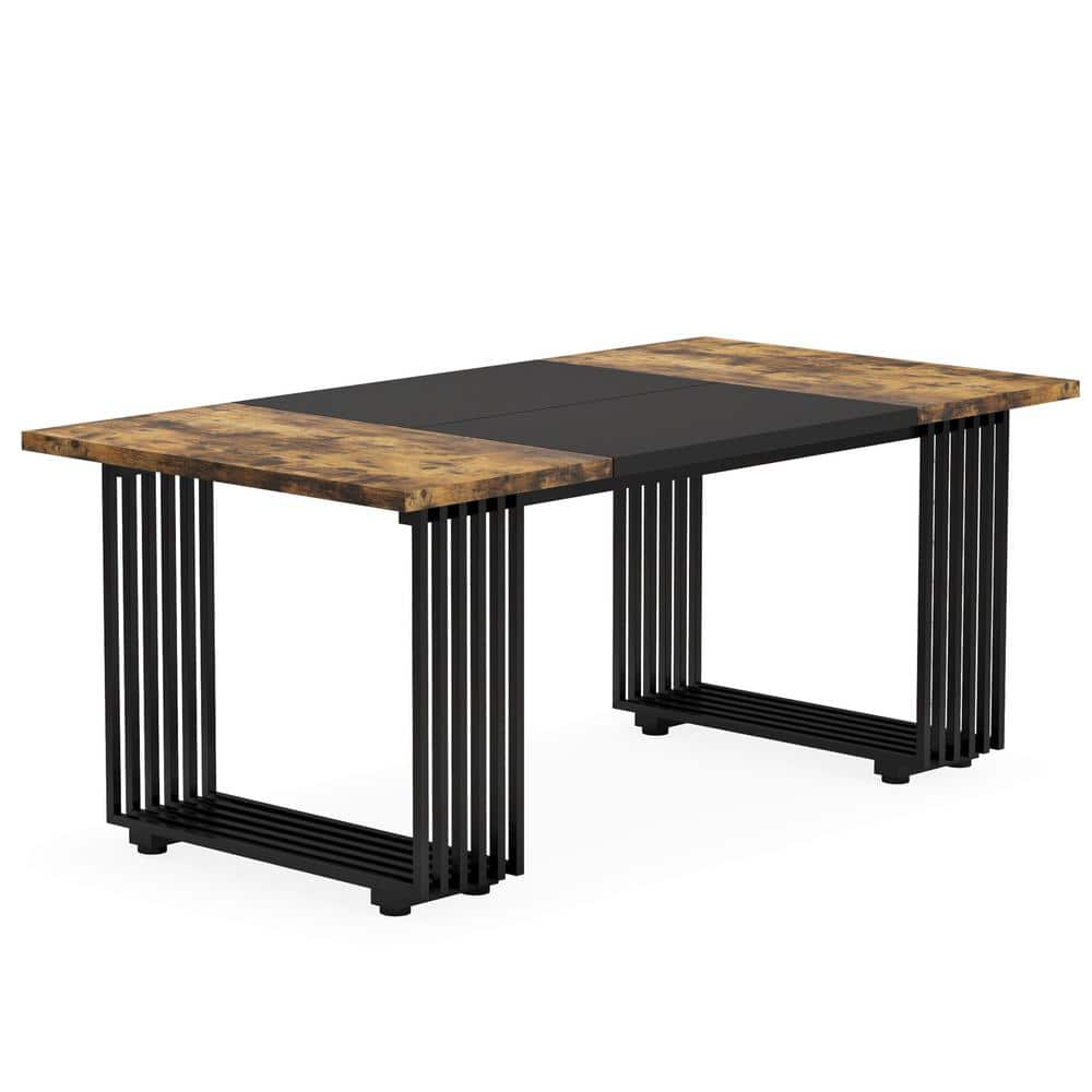 BYBLIGHT Modern Brown Wood 70.86 in. Sled Dining Table with Metal Legs ...