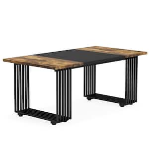 Modern Brown Wood 70.86 in. Sled Dining Table with Metal Legs 8 Seats