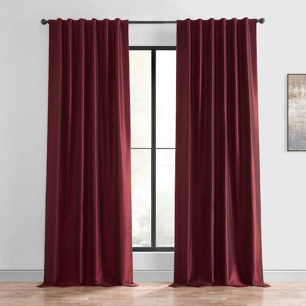 Exclusive Fabrics & Furnishings Ruby Textured Faux Dupioni Silk Blackout Curtain - 50 in. W x 96 in. L Rod Pocket with Back Tab Single Window Panel