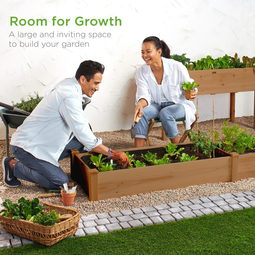 Acorn Brown 8x2ft Outdoor Fir Wood Raised Garden Bed Planter