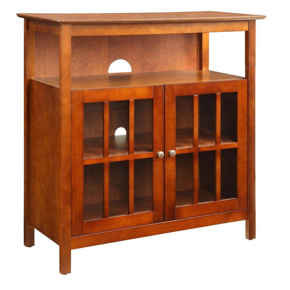 Cherry Wood Highboy TV Stand with Cabinets