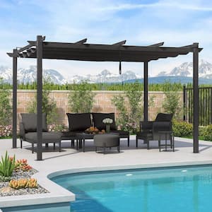 10 ft. x 13 ft. Gray Aluminum Outdoor Retractable Gray Frame Pergola with Sun Shade Canopy Cover