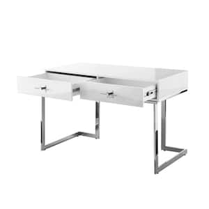 23.6 in. Rectangular White/Chrome 2 Drawer Executive Desks with Steel Frame