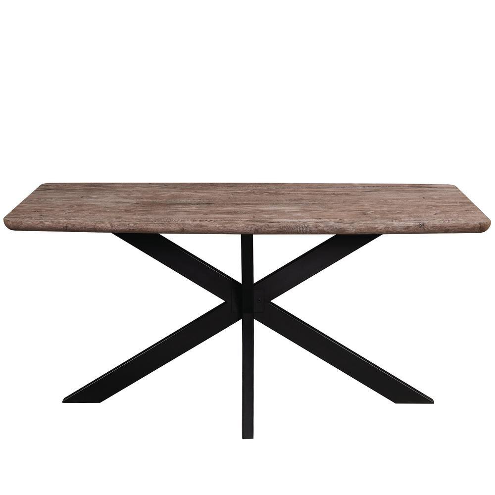 Rustic Reclaimed Wood 63" Dining Table with Geometric Metal Base