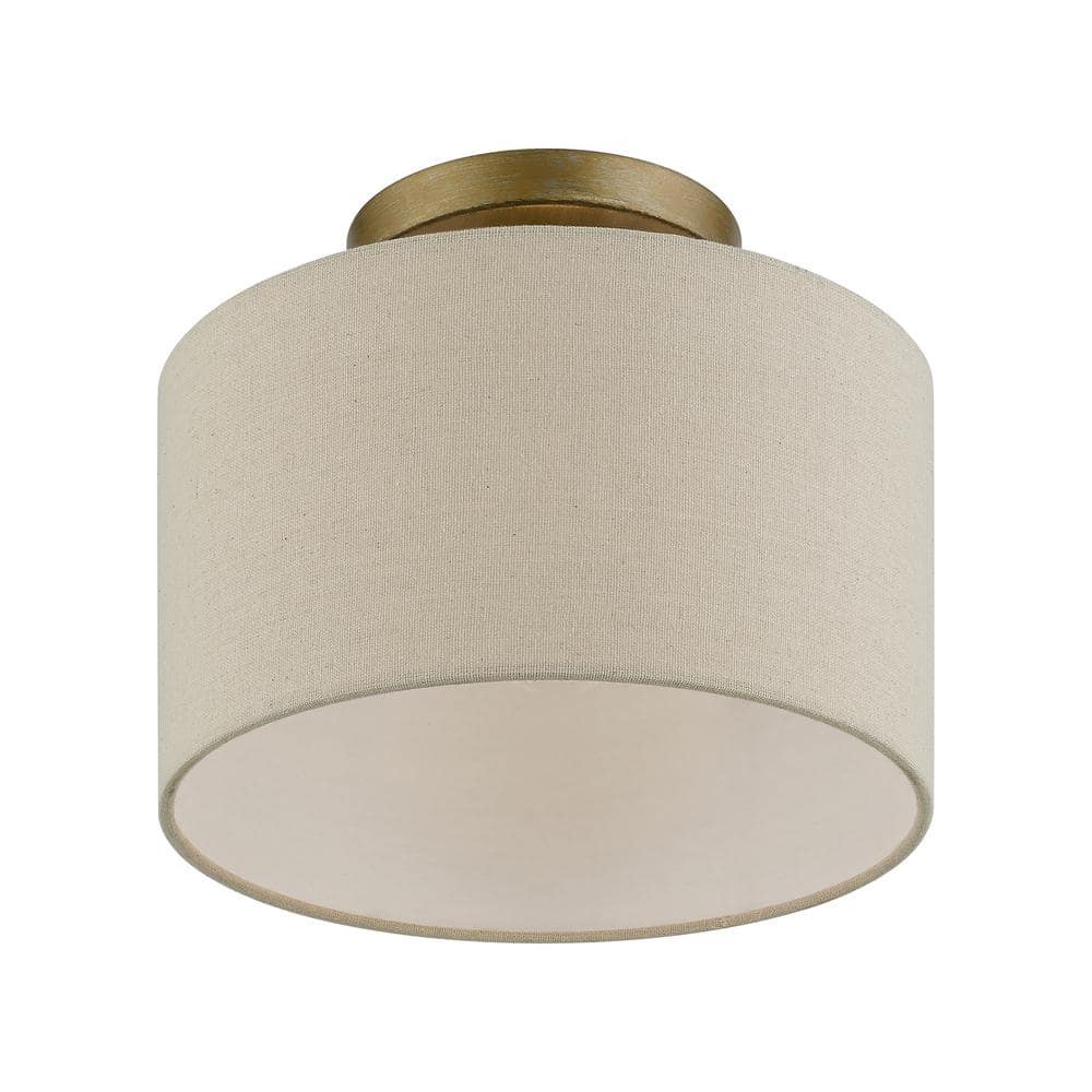 Burnett Antique Gold Leaf 10" Drum Semi-Flush Mount with White Shade