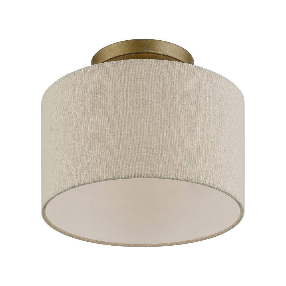 Burnett Antique Gold Leaf 10" Drum Semi-Flush Mount with White Shade