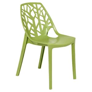 Cornelia Modern Spring Cut-Out Tree Design Stackable Dining Chair in Solid Green