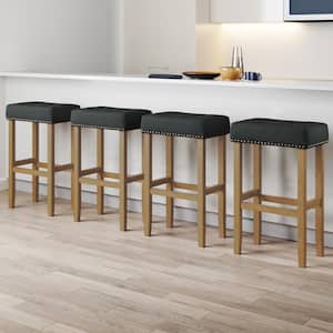 Hylie 29 in. Nailhead Wood Bar Kitchen Counter Height Backless Bar Stool, Gray/Light Brown, Set of 4