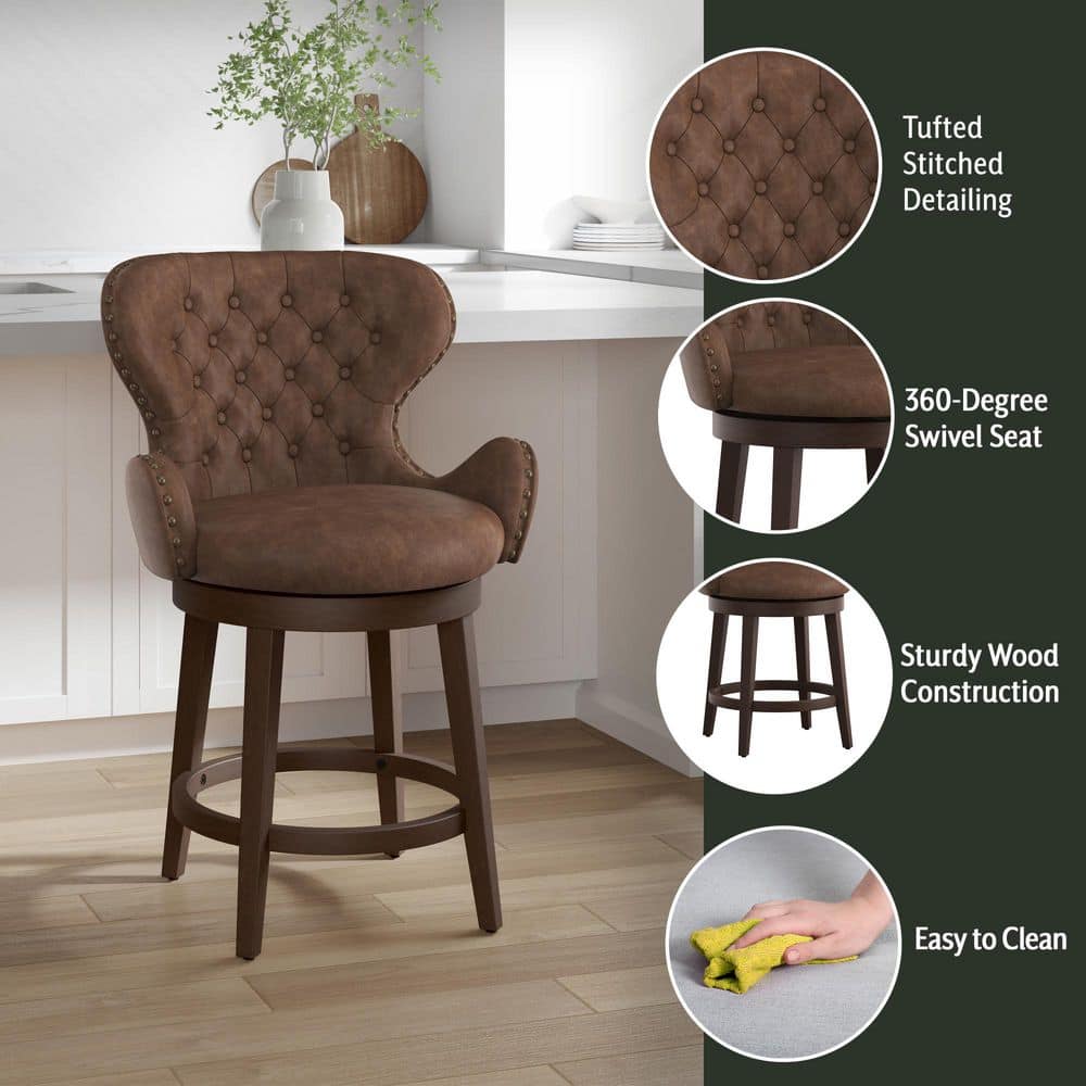 Mid-City 26" Brown Faux Leather Swivel Counter Stool