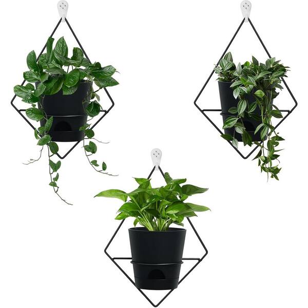 Primehome (3-Sets) of Wall Planters for Indoor Plants, Hanging Wall Planter with Black Metal Holder