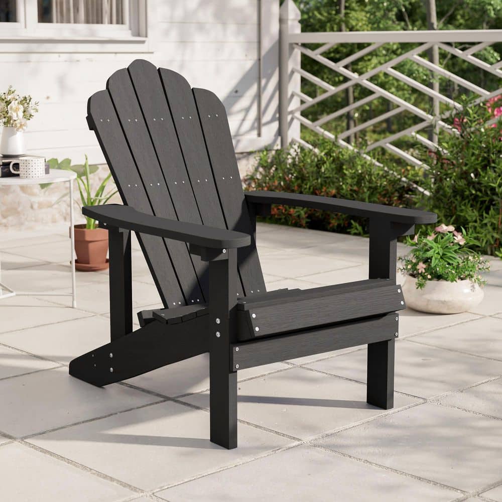 Sonkuki Black Weather Resistant Plastic Adirondack Chair R-QINGWA