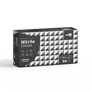 8 Mil Large Heavy-Duty Nitrile Gloves in Black with Diamond Texture Grip Powder and Latex Free (50-Count)