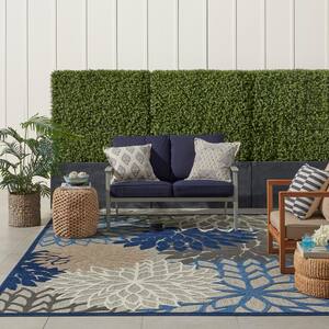 Aloha Blue/Multicolor 10 ft. x 13 ft. Floral Modern Indoor/Outdoor Patio Area Rug