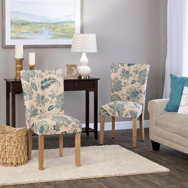 Homepop Parsons Lexie Blue Jacobean with Tan/Natural Upholstered Dining Chair Set of 2