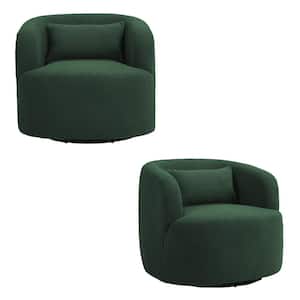 Modern Green Teddy Short Plush Particle 360° Swivel Accent Barrel Armchair with Metal Base (Set of 2)