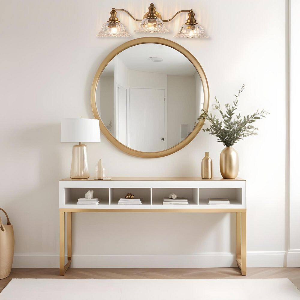 24 in. 3-Light Gold Vintage Bathroom Wall Sconce with Glass Lampshade, Bulb Not Included price history on PriceWatchPro