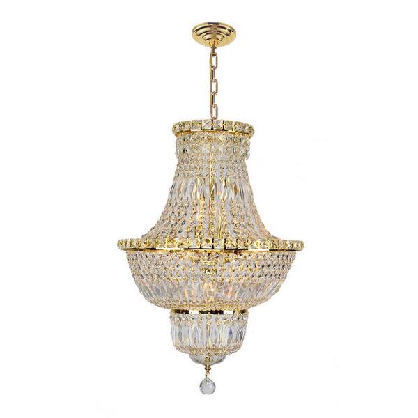 Worldwide Lighting Empire Collection 12-Light Polished Gold Crystal Chandelier